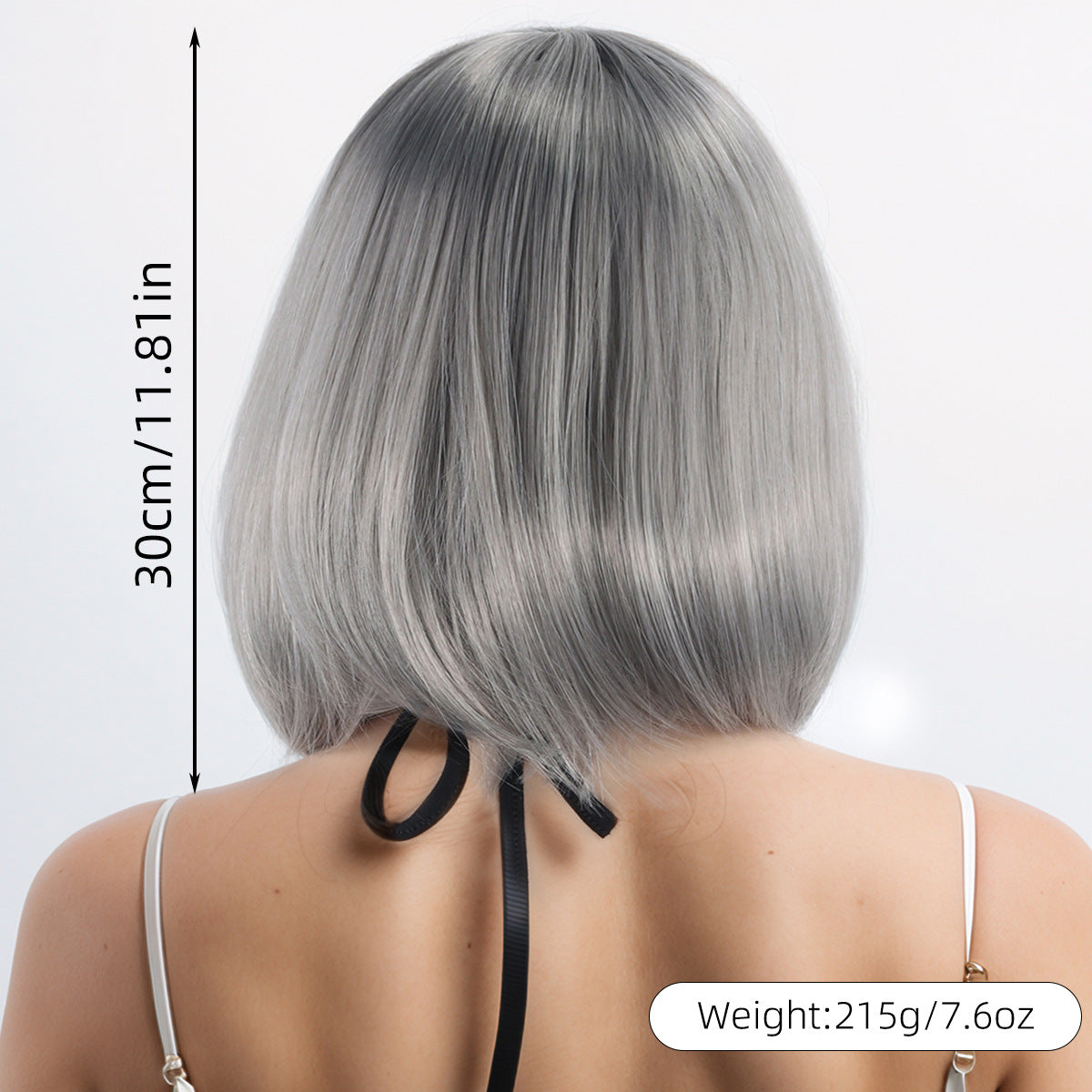 Women's Sier Gray Pullover Air Bangs Temperamental Wig Short Straight Hair