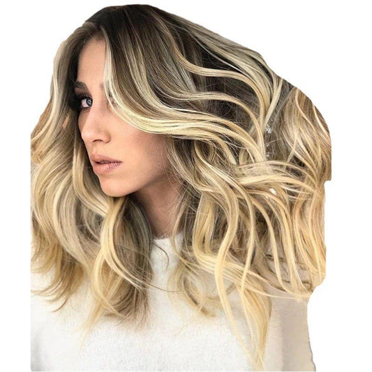 Gradient Color Long Female Big Wave Wig Short Curly Hair