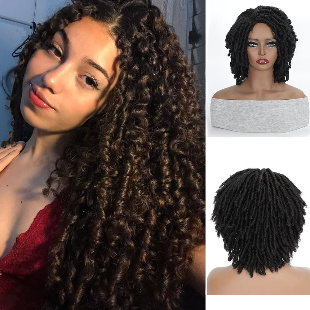 Women's African Dreadlocks Tube Qu Hollow Curler Caterpillar Wig Short Curly Hair