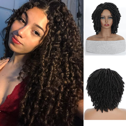 Women's African Dreadlocks Tube Qu Hollow Curler Caterpillar Wig Short Curly Hair