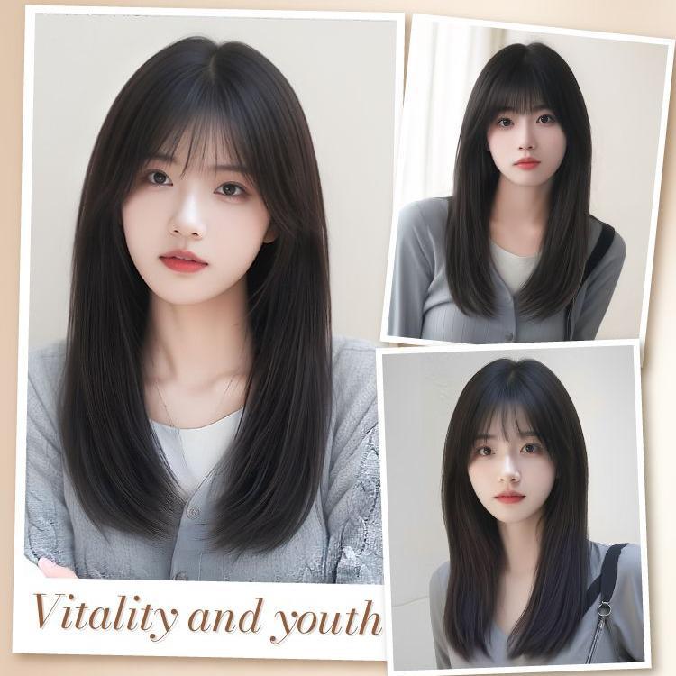 Women's Mid-length Collarbone Daily Buckle Natural Realistic Long Straight Wig