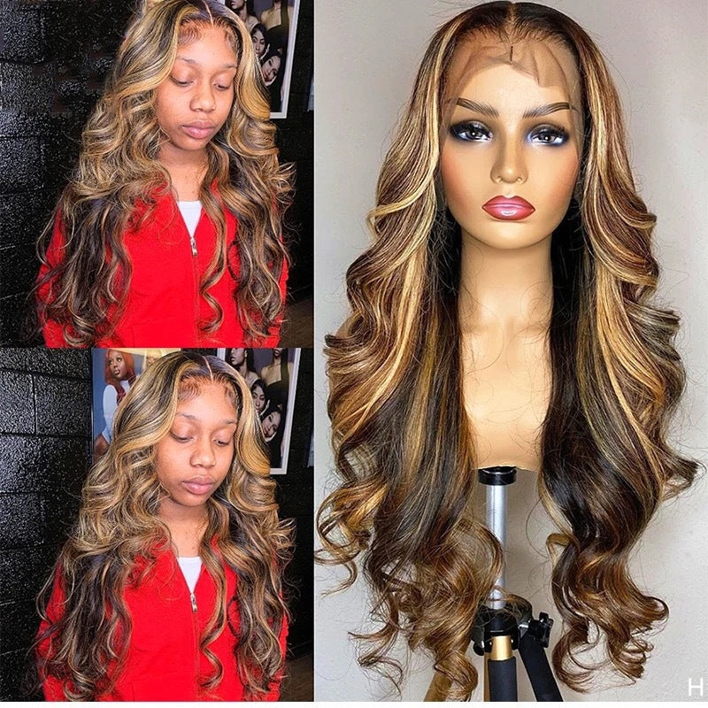 Women's Lace Gradient Color Curly Hair Real Head Wig Long Curls