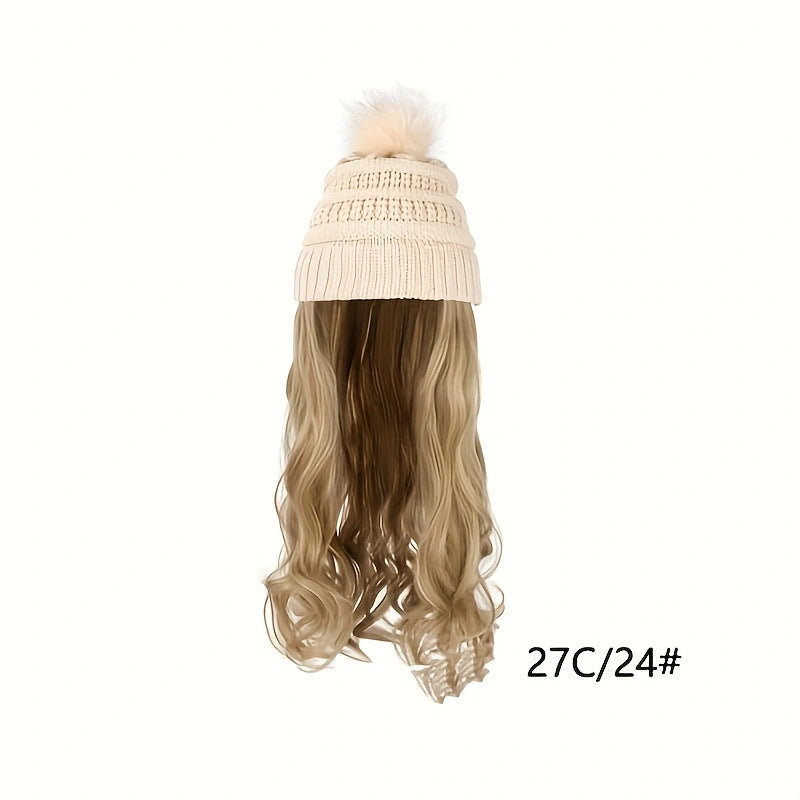 Women's Winter Knitted Hat Integrated Daily Wear Wig Long Curls