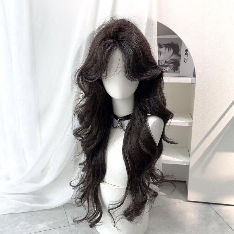 Adult Lady Like Woman Mid-length Black Curly Hair Big Wave Wig Long Curls