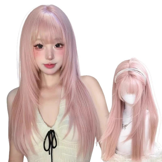 White Peach Soda Cherry Pink Female High Level Hair Sweet Long Straight Wig