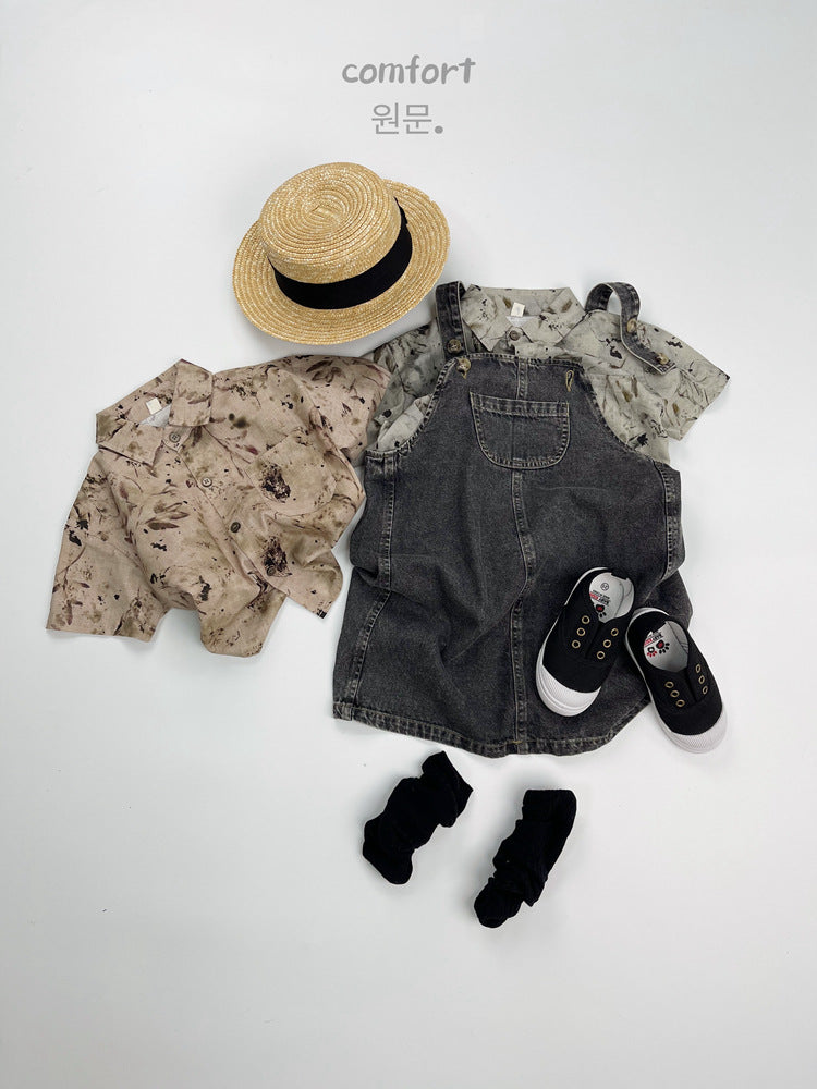 Children's Ink Painting Summer Clothing Boy Fashionable Short Children's Shirt