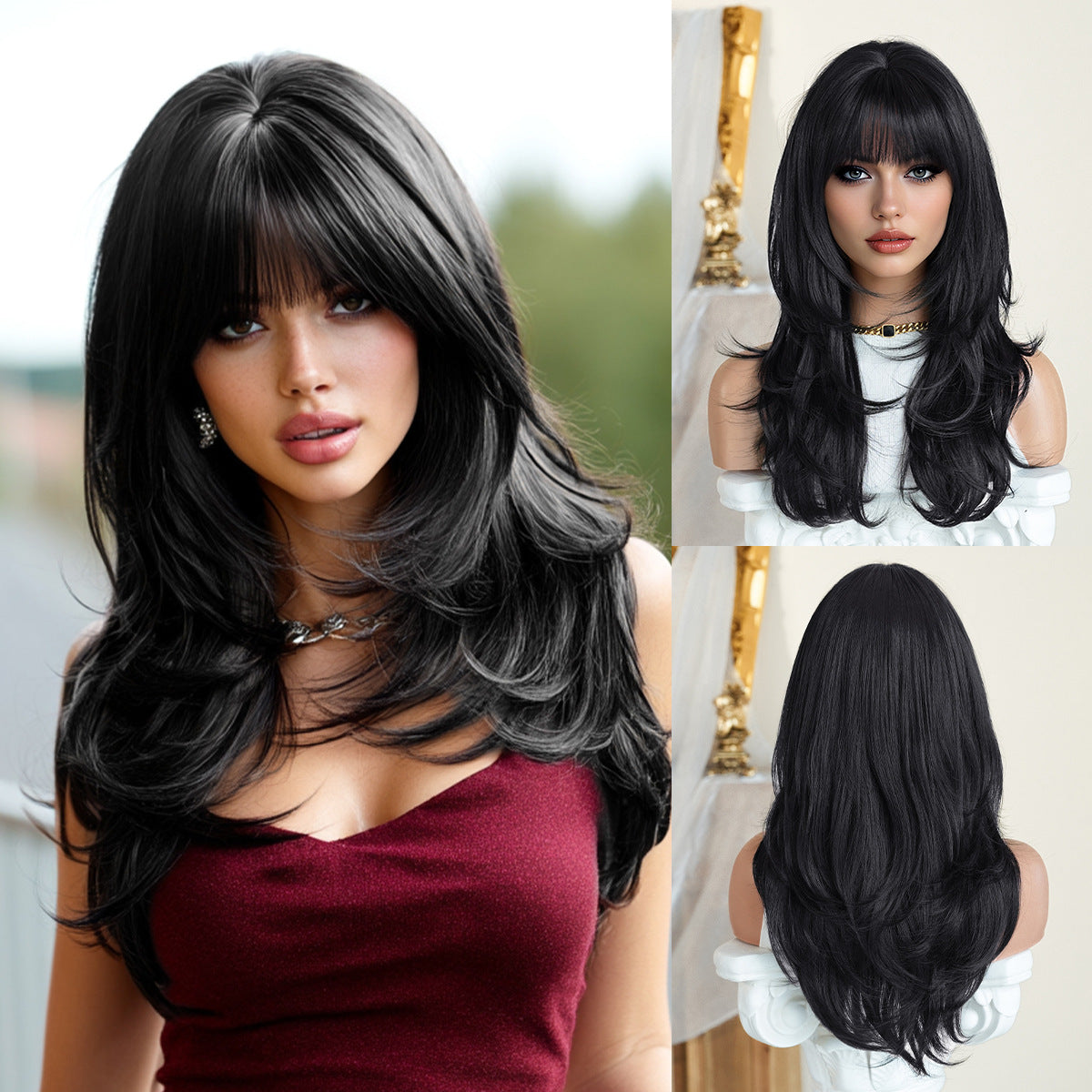 Quality Platinum Female Layered Texture Hair Bangs Natural Heat-resistant Long Straight Wig
