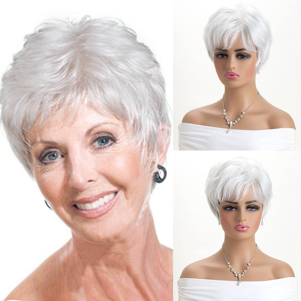 Light Golden Head Cover Female Side Wig Short Curly Hair