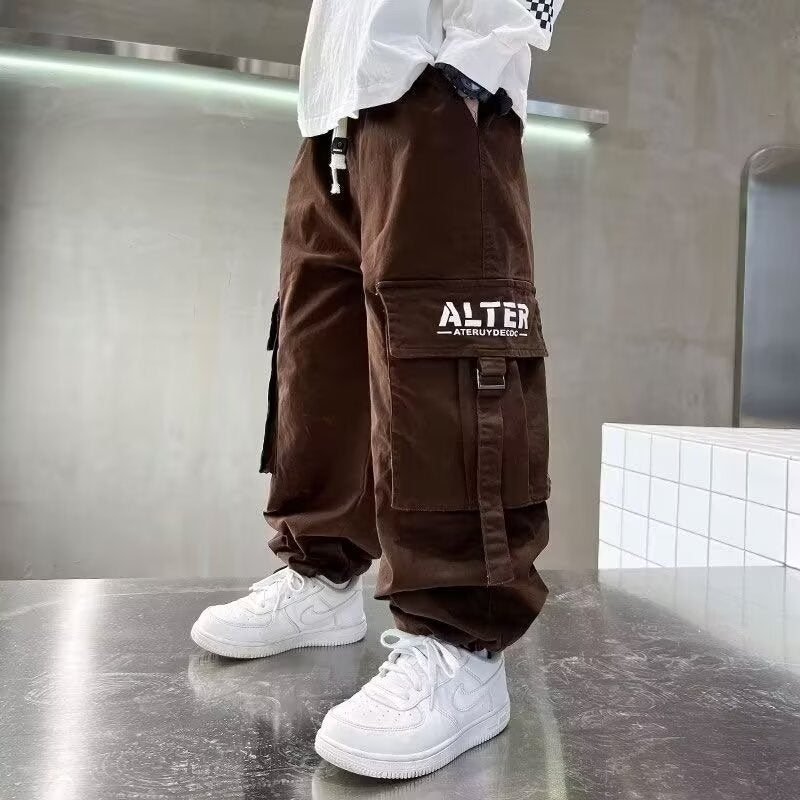 Children's Straight Casual Early Autumn Thin Medium Big Overalls Children's Pants