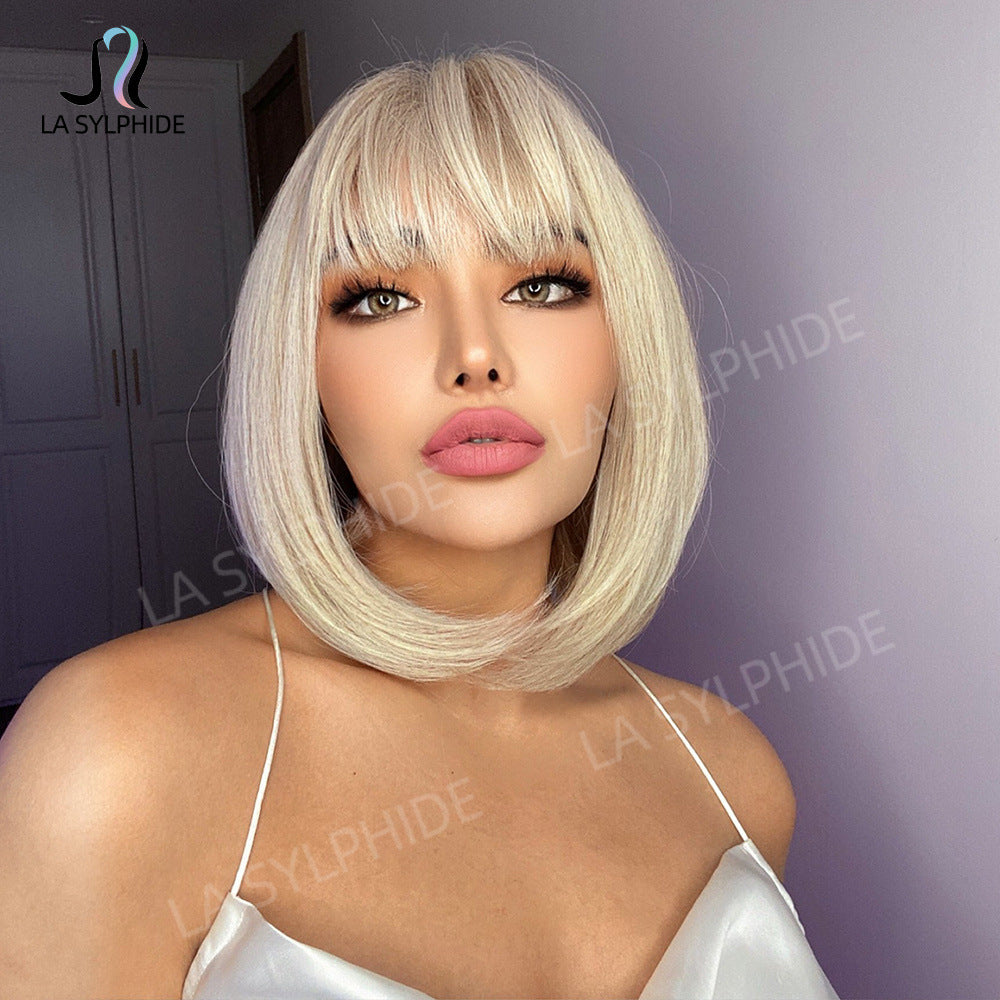 Women's Fashion Short Golden Style Natural Simulation Real Hair Wig
