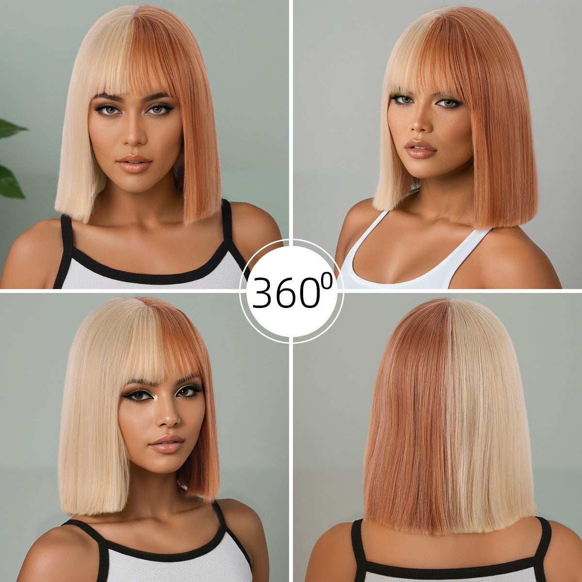 Head Female Dyed Bangs Gradient Two-color Wig Short Straight Hair