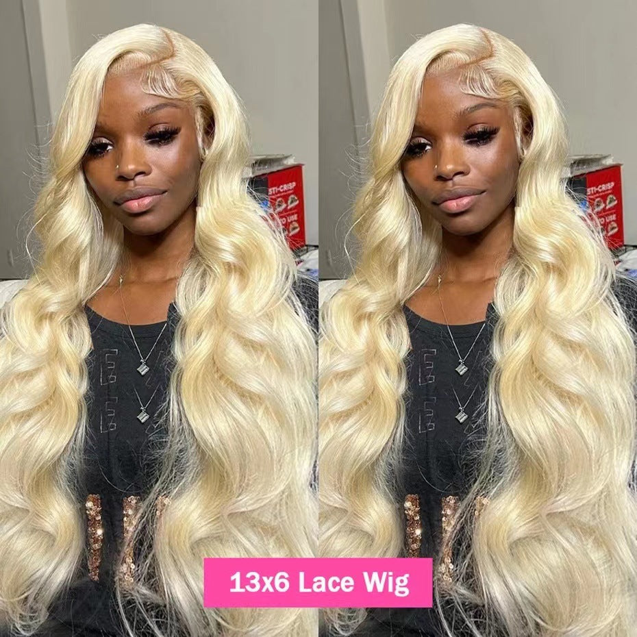 Curly Hair Light Golden Big Wave Head Wig Long Curls