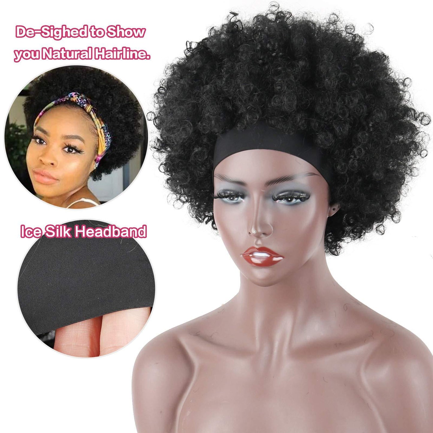 African Fluffy Afro Small Ice Ribbon Wig Short Curly Hair