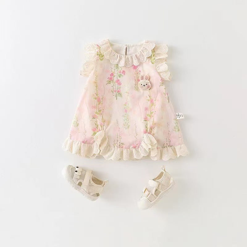 Cute Sleeveless Lace Dress Cartoon Outing Bloomer With Jumpsuit, Climbing Suit