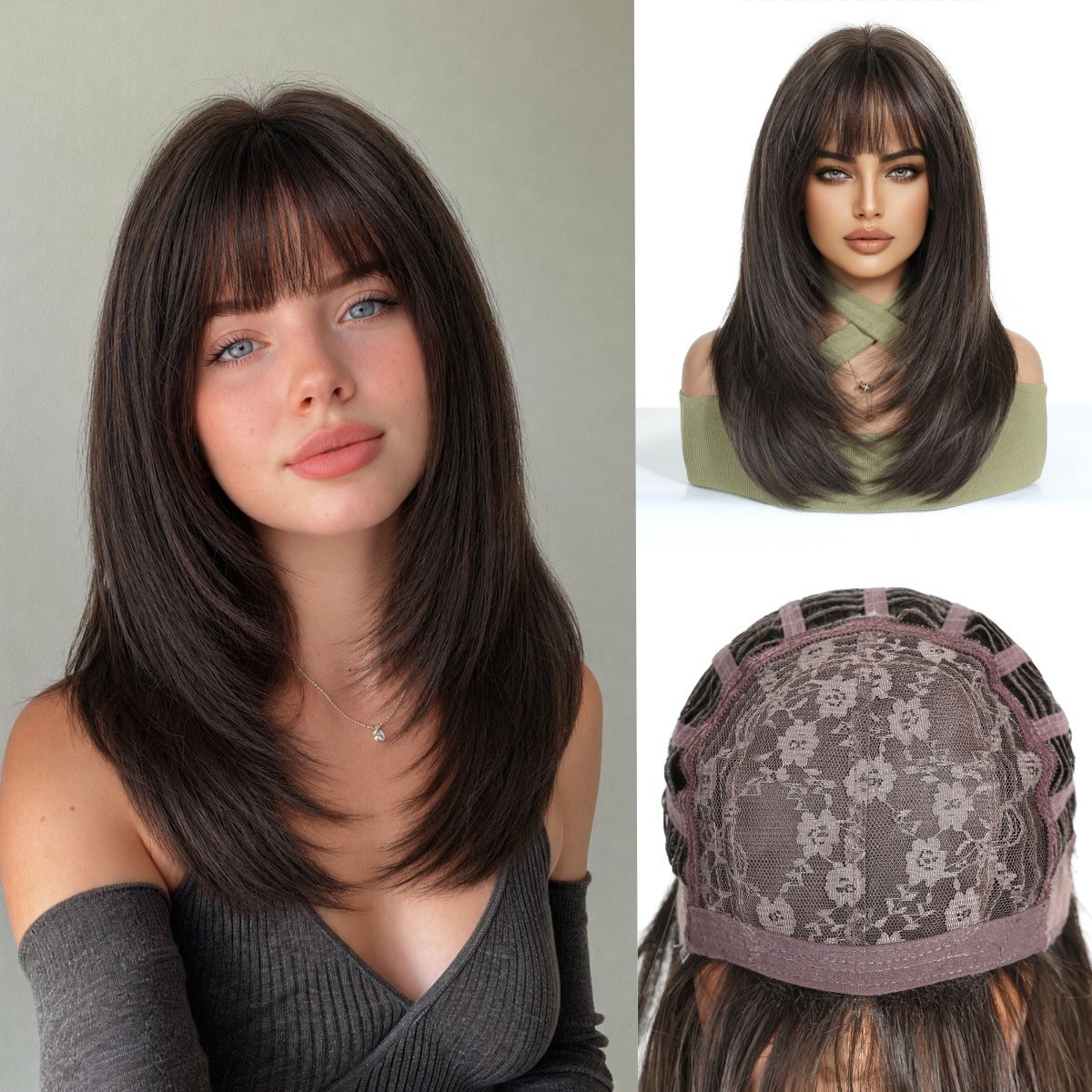 Craft Big Scalp Natural Layering Bangs Long Straight Wig