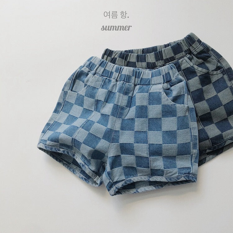 Children's Fashionable Summer Korean Style Plaid Denim Shorts Children's Pants