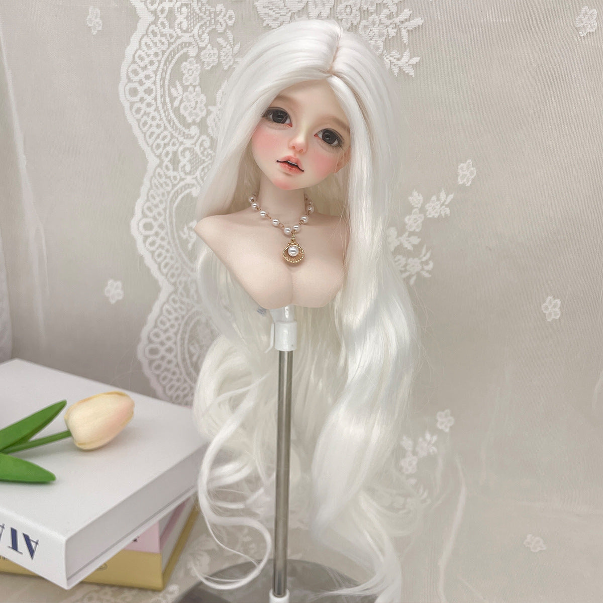 Silk Mid-length Long Curly Hair Embryo Head Cover Can Be Cos Wig