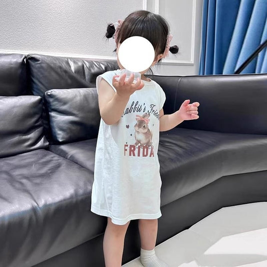 Children's Summer Comfortable Vest T-shirt Skirt Korean Style Sleeveless Cartoon Cute Children's Dress