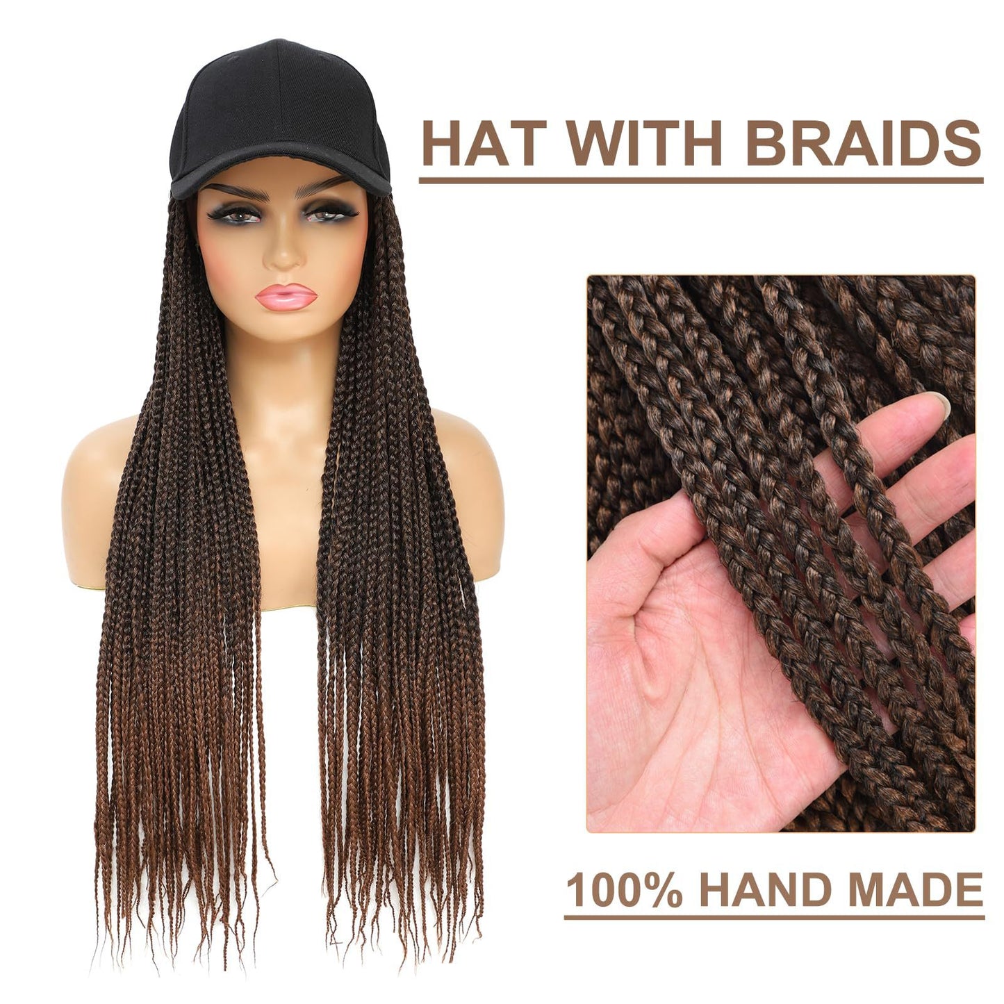 Peaked Cap Dreadlocks Hat Hand-woven Braid Long Straight Wig