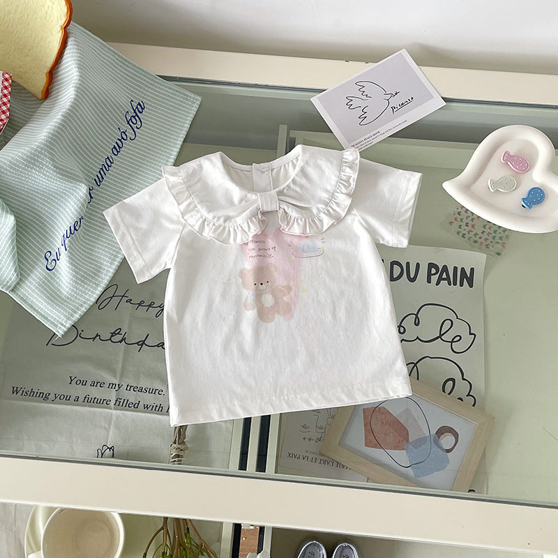 Summer Polo Collar Top Short-sleeved Lace Children's Suit