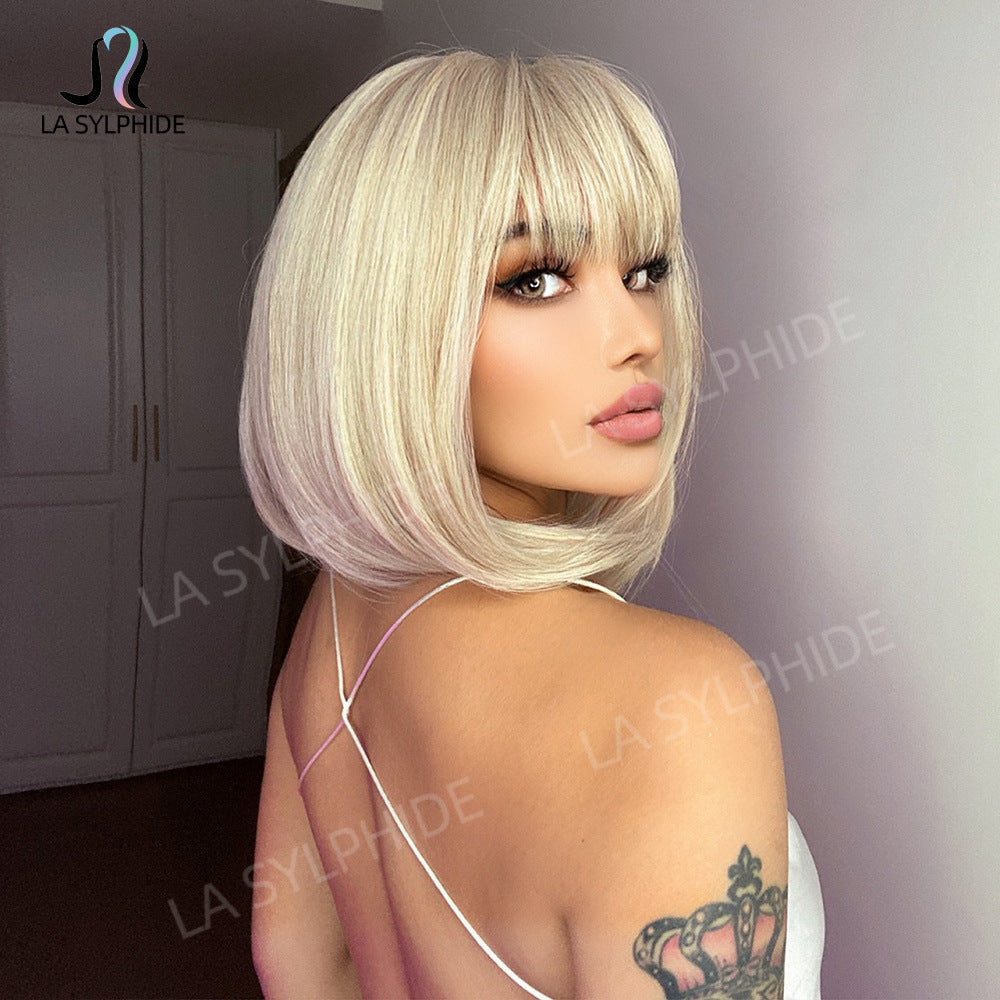 Women's Fashion Short Golden Style Natural Simulation Real Hair Wig