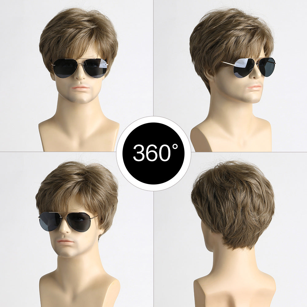 Men's Brown Chemical Fiber Short Hair Men's Wig