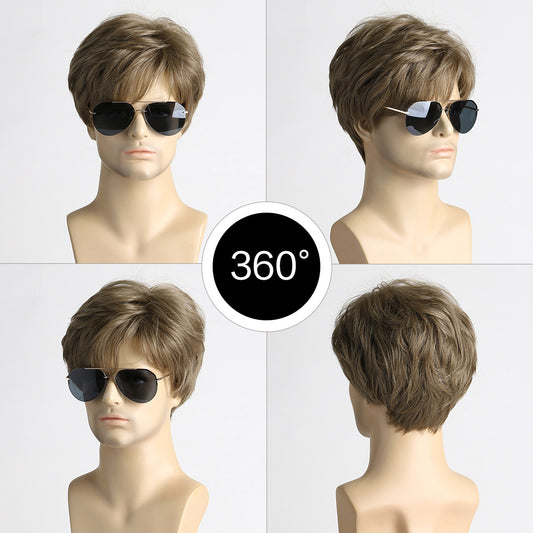 Men's Brown Chemical Fiber Short Hair Men's Wig