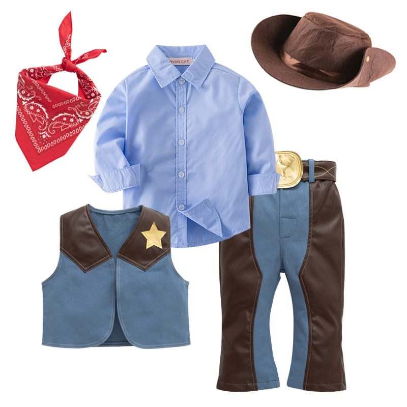 Children's Western Denim Festival Clothes Role Performance Set With Children's Suit