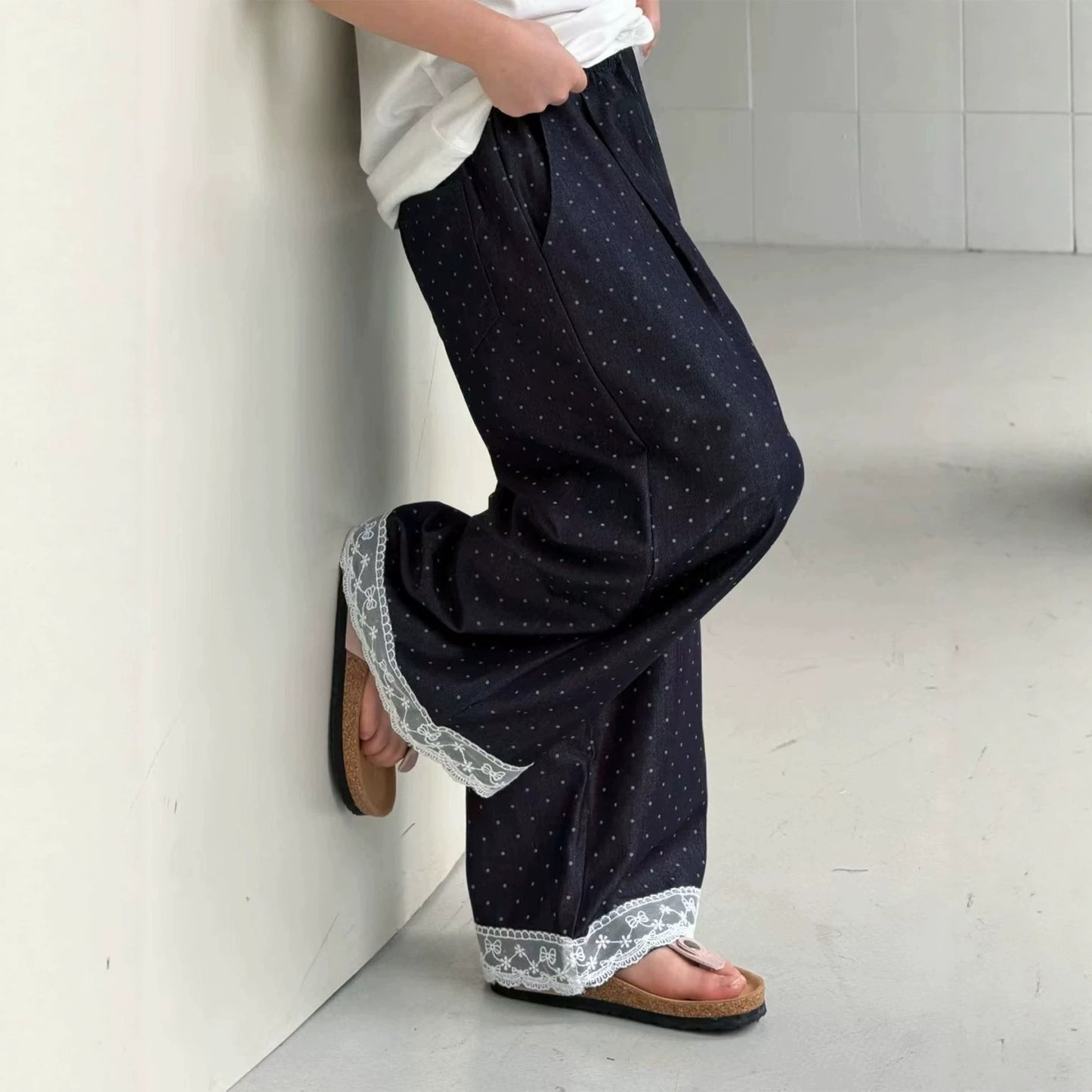 Children's Summer Lace Medium Big Raw Wash Children's Pants