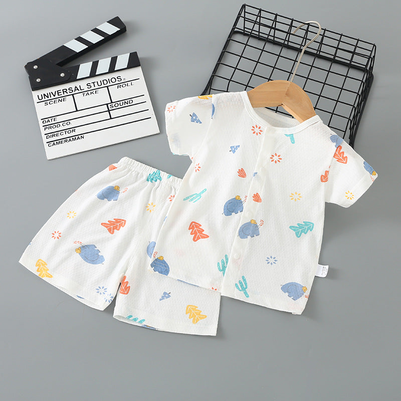 Summer Born Clothes Purified Cotton Thin Short Sleeve Two-piece Work Children's Suit
