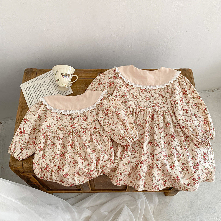Children's Clothing Floral Romper Doll Collar Sisters Children's Dress