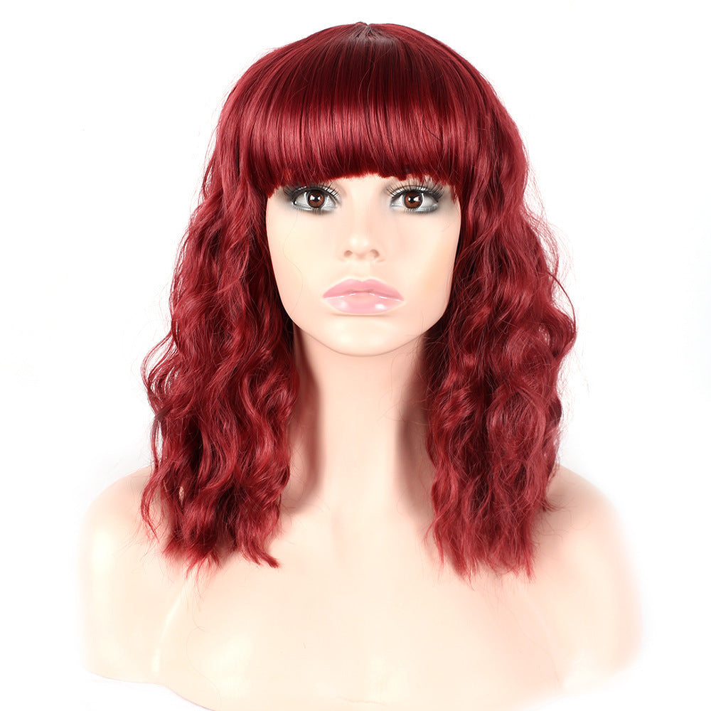 Women's Halloween Festival Rose Net Mid-length Shawl Wig Short Curly Hair