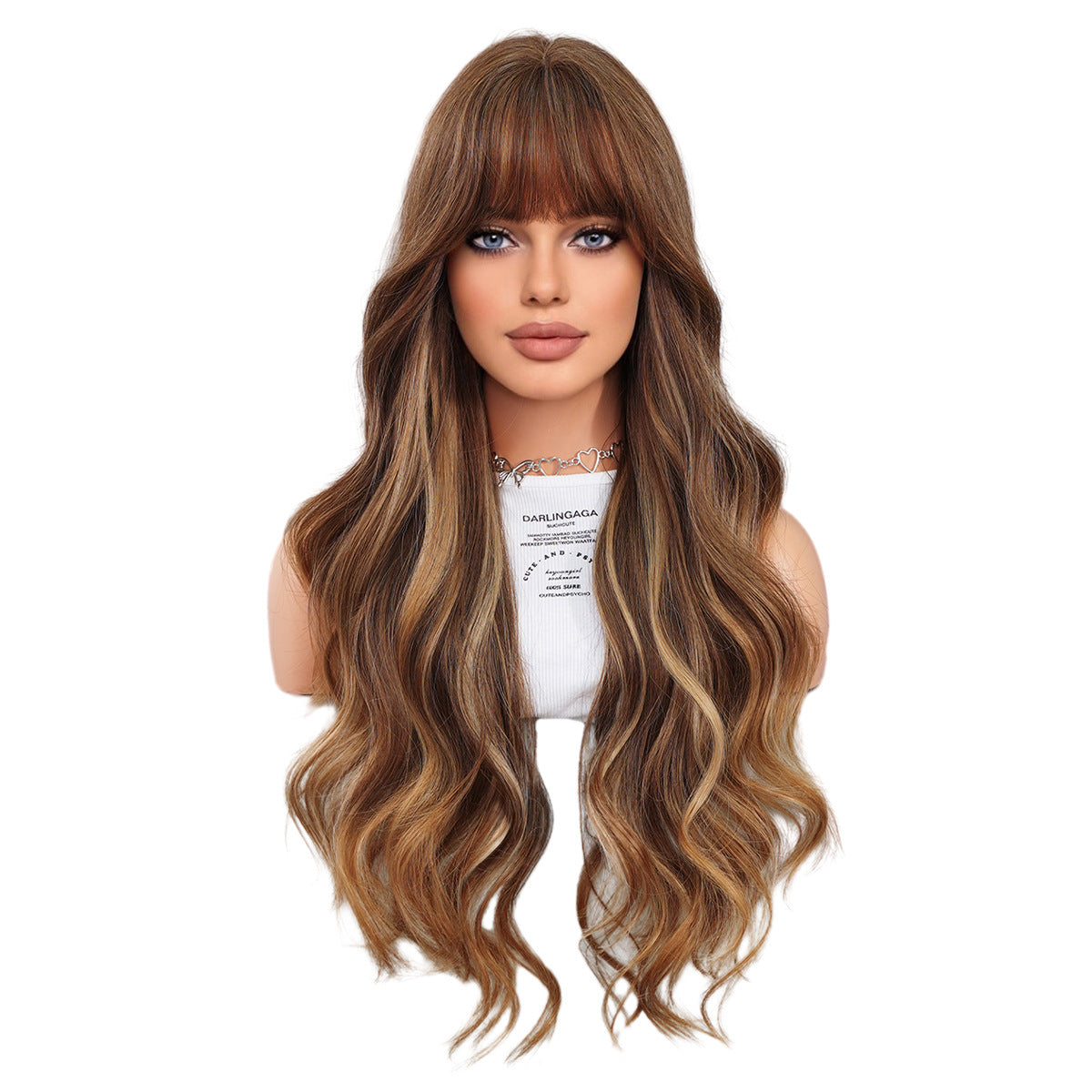 Golden Highlight Curly Hair Large Corrugated Wig Long Curls
