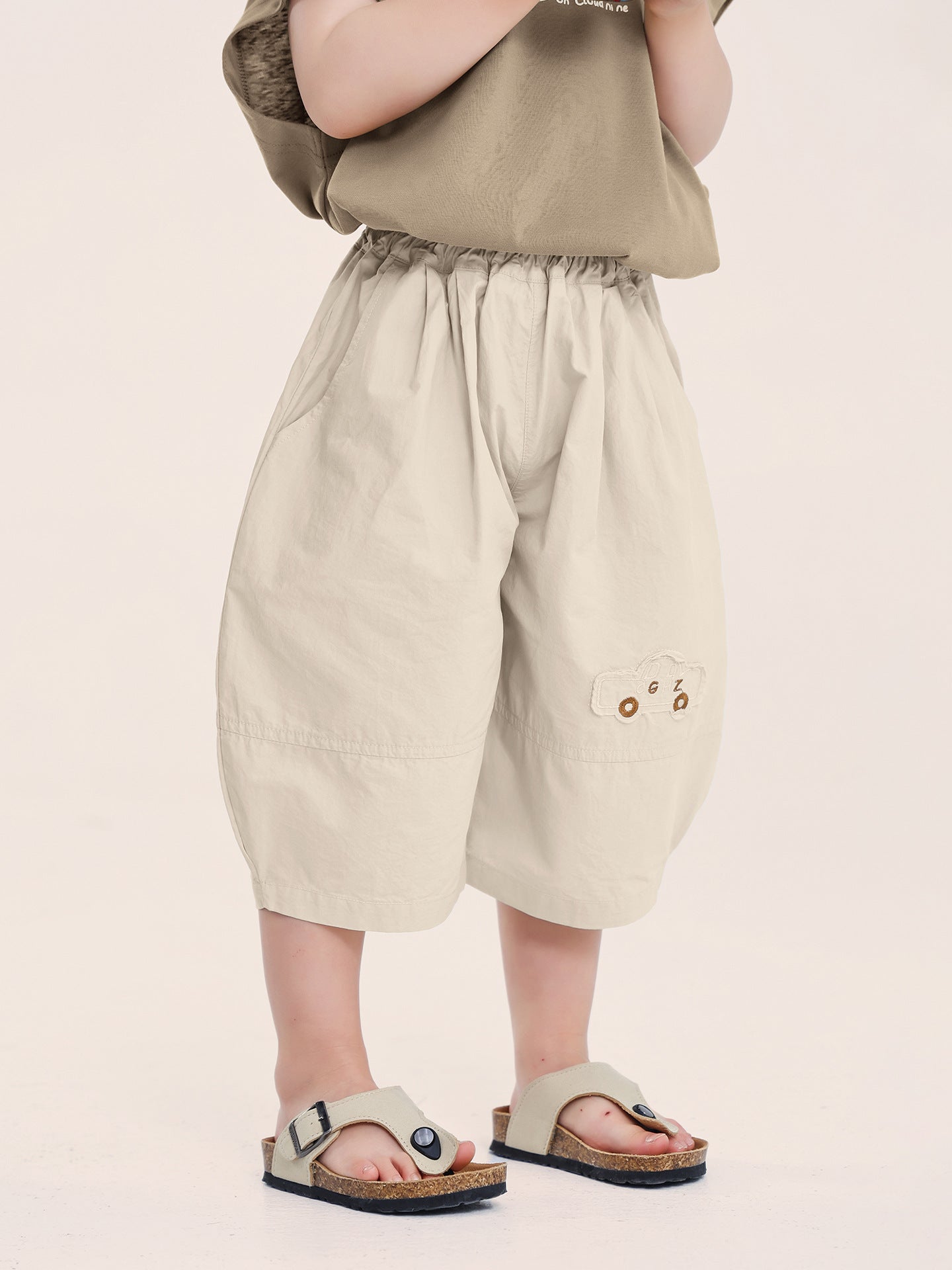 Children's Boy Summer Cotton Cropped Embroidered Middle Children's Pants