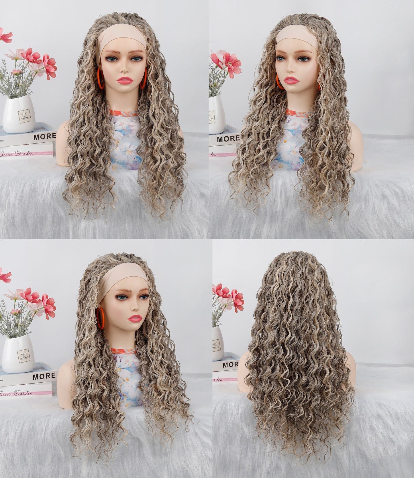 Women's Fiber Roll Ice Silk Band Small Curling Iron Wig Long Curls