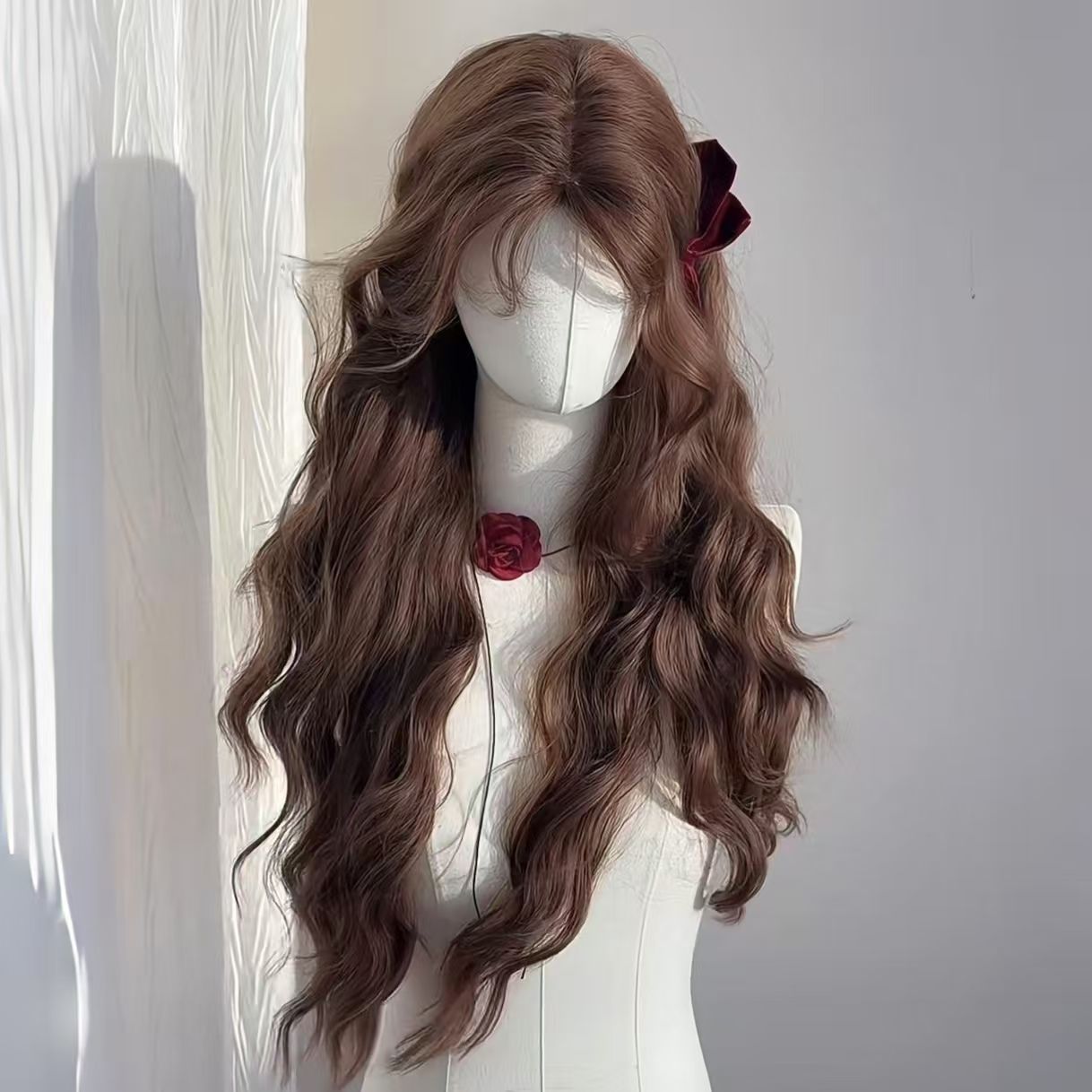 Chestnut Female Brown Small Lazy Temperament Wig Long Curls