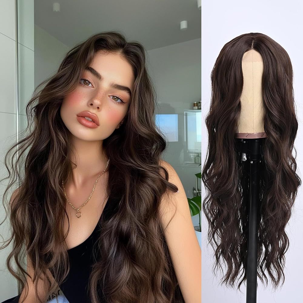 Female Golden Forehead Lace Medium Big Wave Wig Long Curls