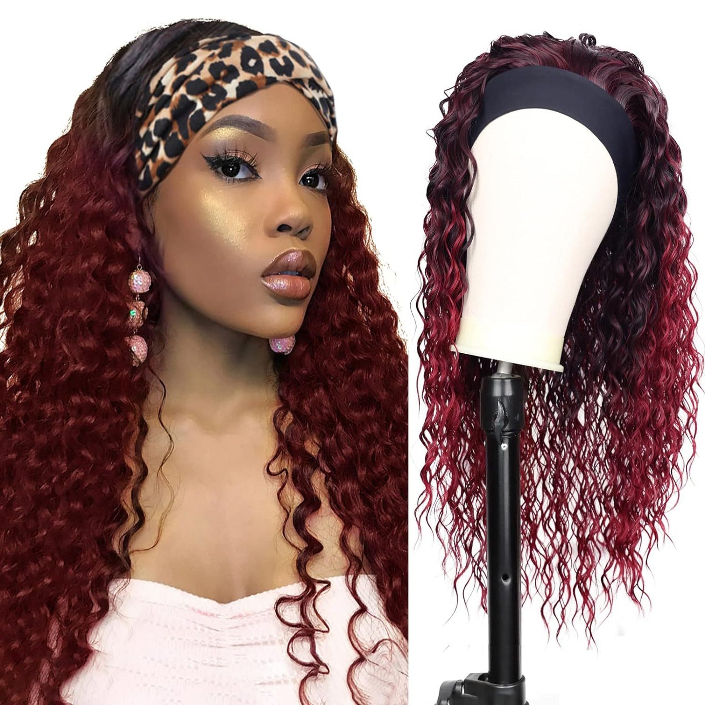 Women's Small Curly Headscarf Afro Headgear Wig Long Curls