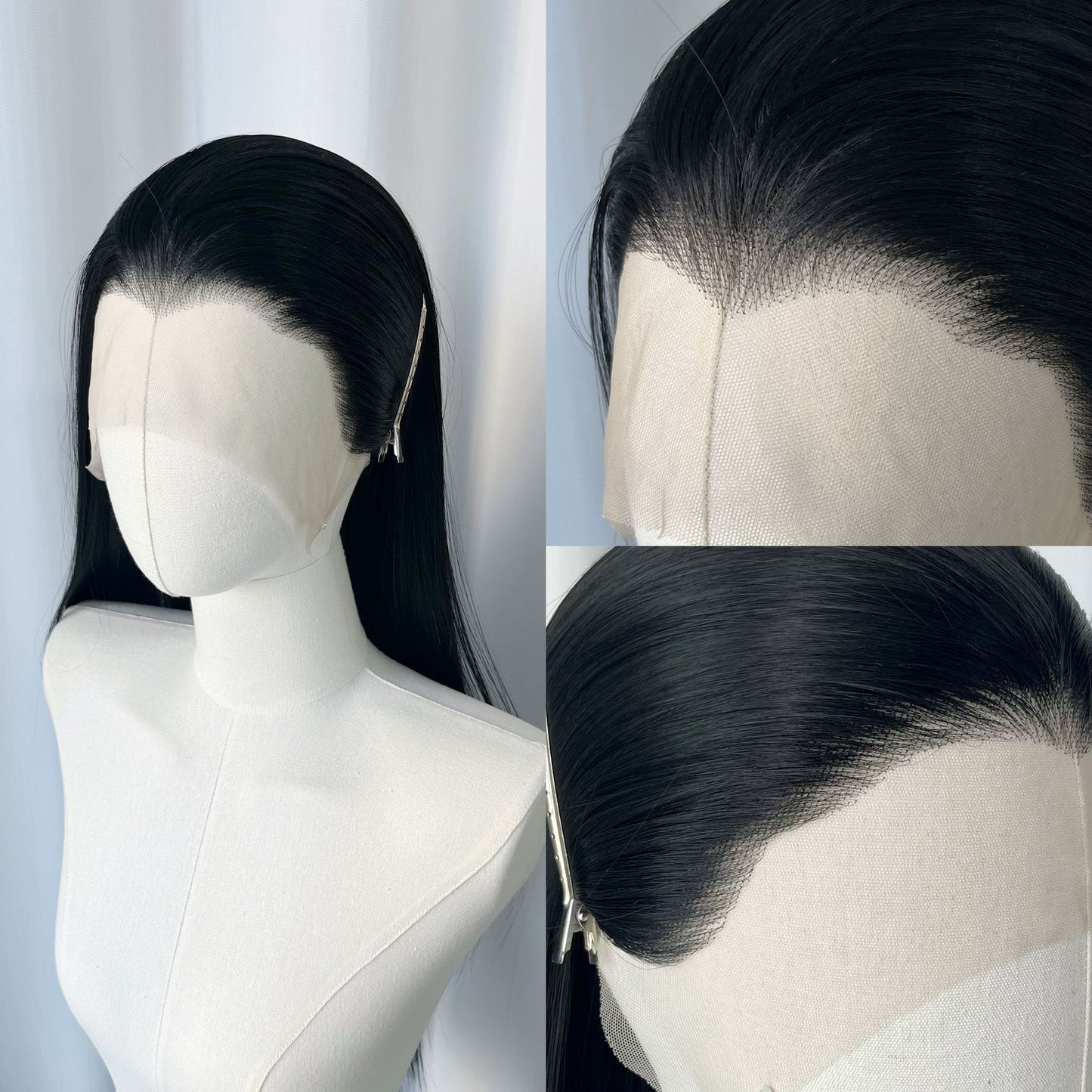 Pure Black Imported Silk Hand Crocheting Big Lace Simulation Ancient Long Straight Wig