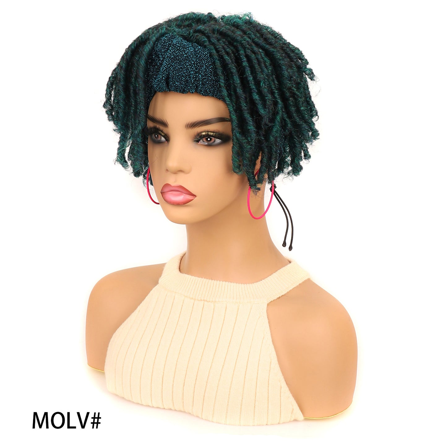 Head Cover Black Blue Turban Dreadlocks Wig Short Curly Hair
