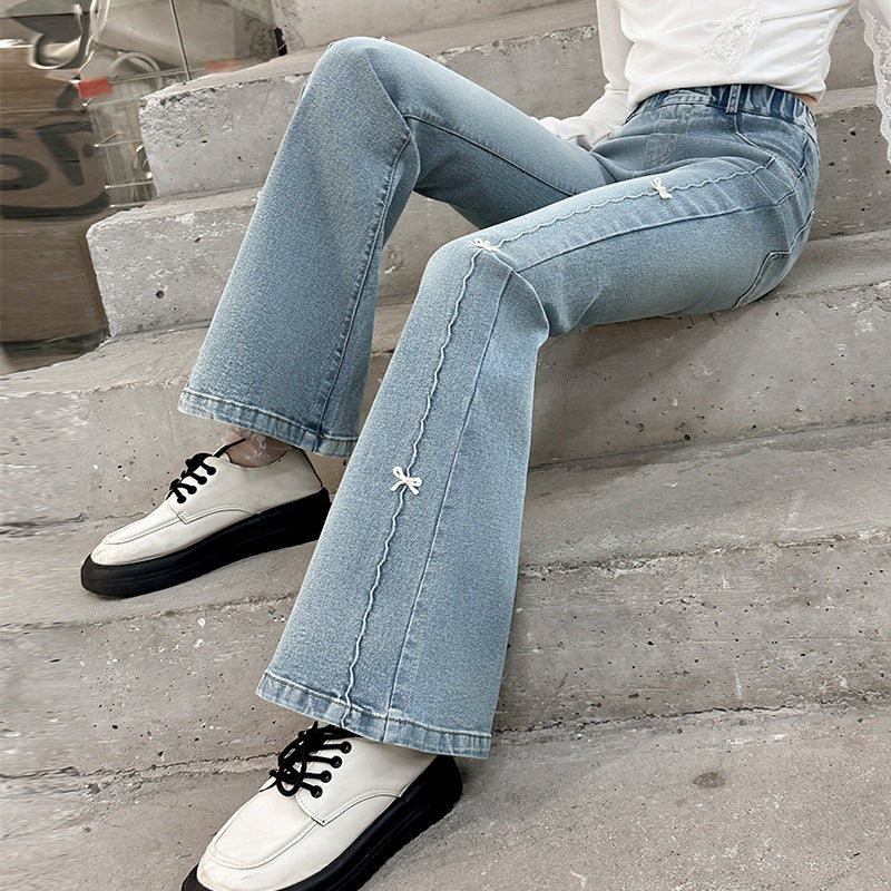 Children's Skinny Jeans Medium Big Bell-bottom Casual Fleece-lined Children's Pants