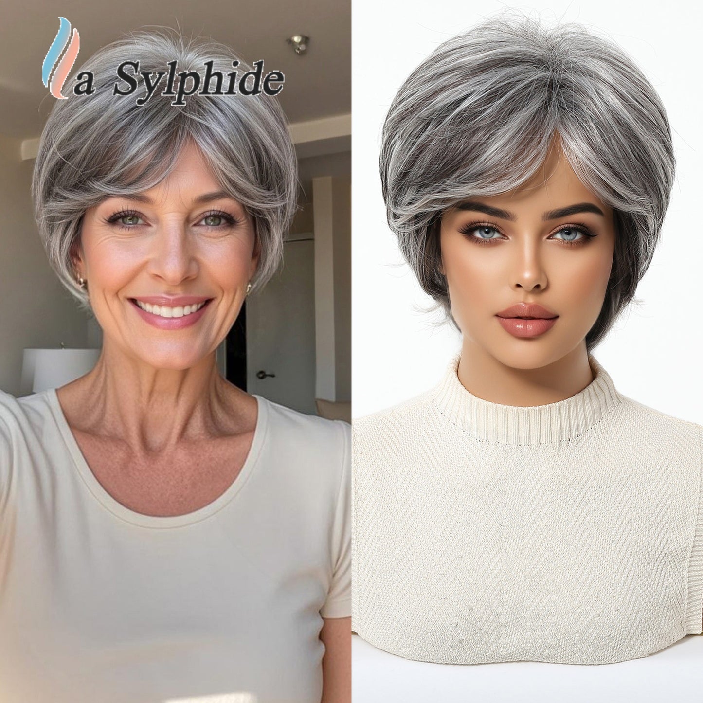 Mechanism Down Pile Making Gradient Granny Grey Texture Wig Short Curly Hair