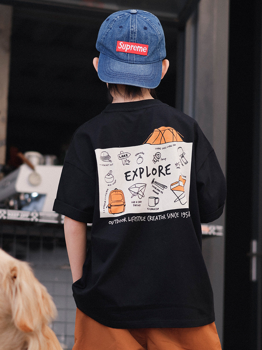 Children's Short-sleeved Summer Shirt Big Outdoor Camping Printed Children's T-shirt