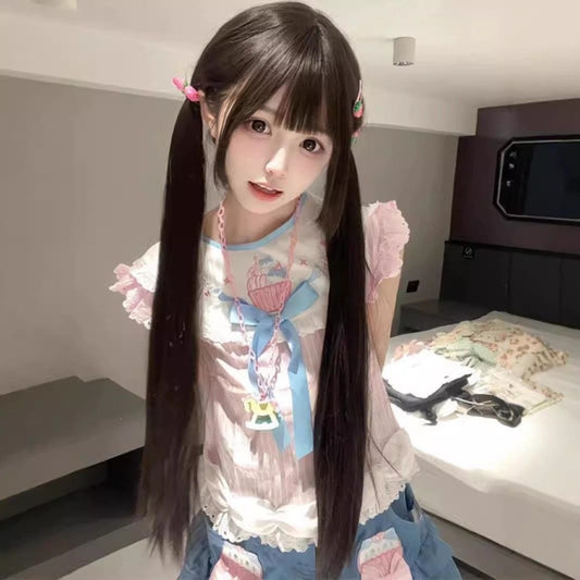 Women's Ponytail Hair Natural Fluffy Full Top Long Straight Wig
