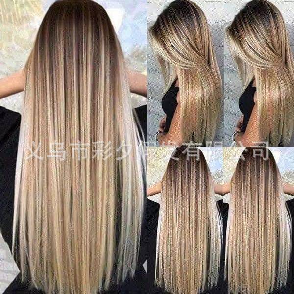 Women's Front Lace Mid-length Hair Beige Natural Long Straight Wig