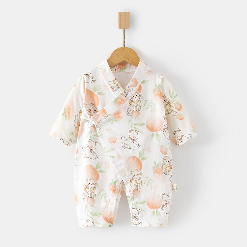 Children's Gauze Jumpsuit Long Sleeve Pure Cotton Rompers Air Conditioning Room Jumpsuit, Climbing Suit