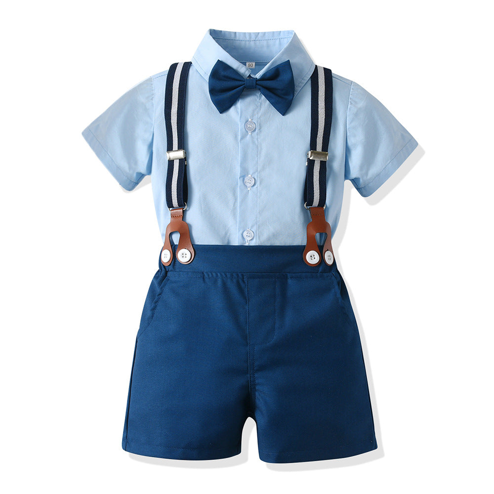 Children's Retro British Style Short Sleeve Suspender Children's Suit