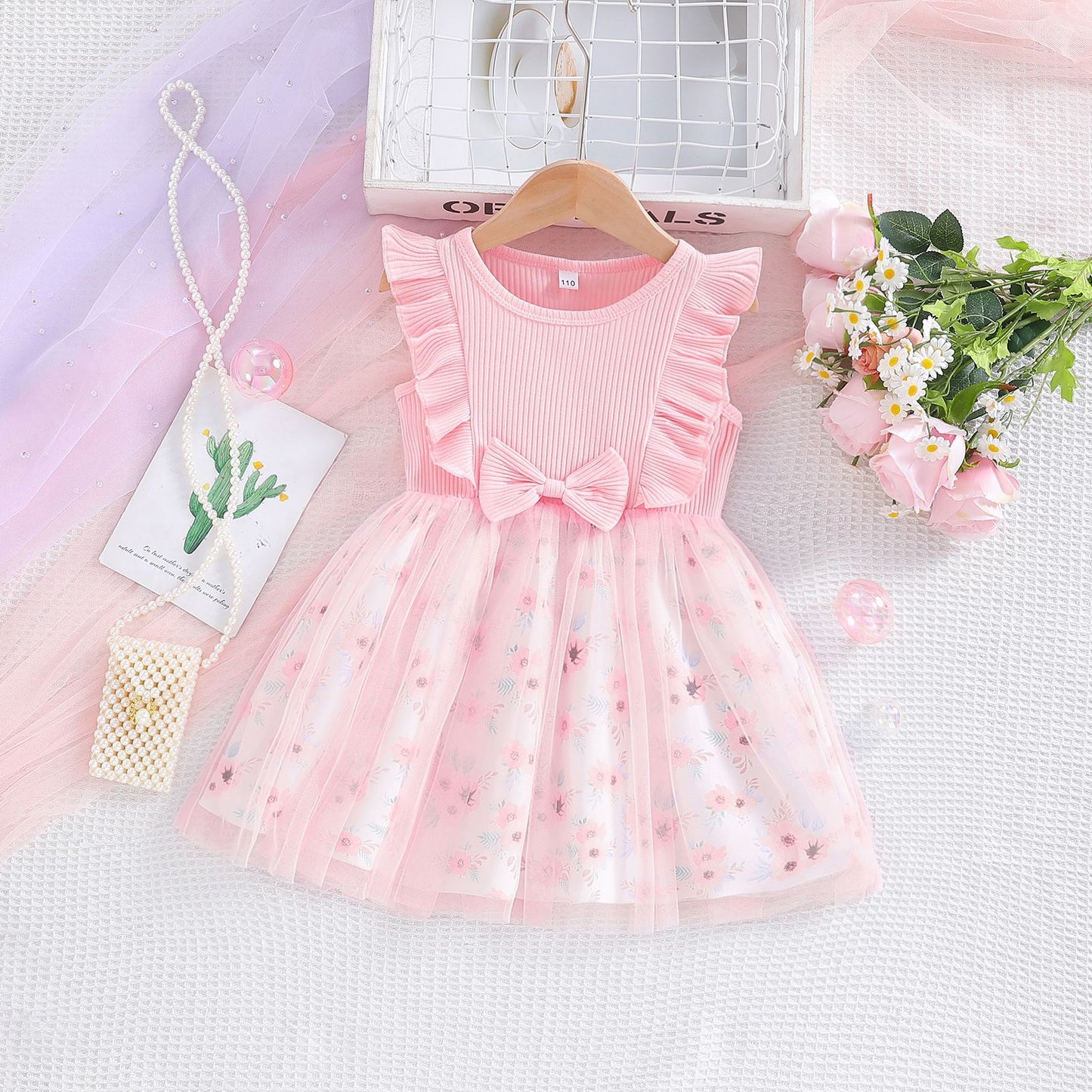 Children's Sweet Bowknot Tulle Skirt A- Line Children's Dress