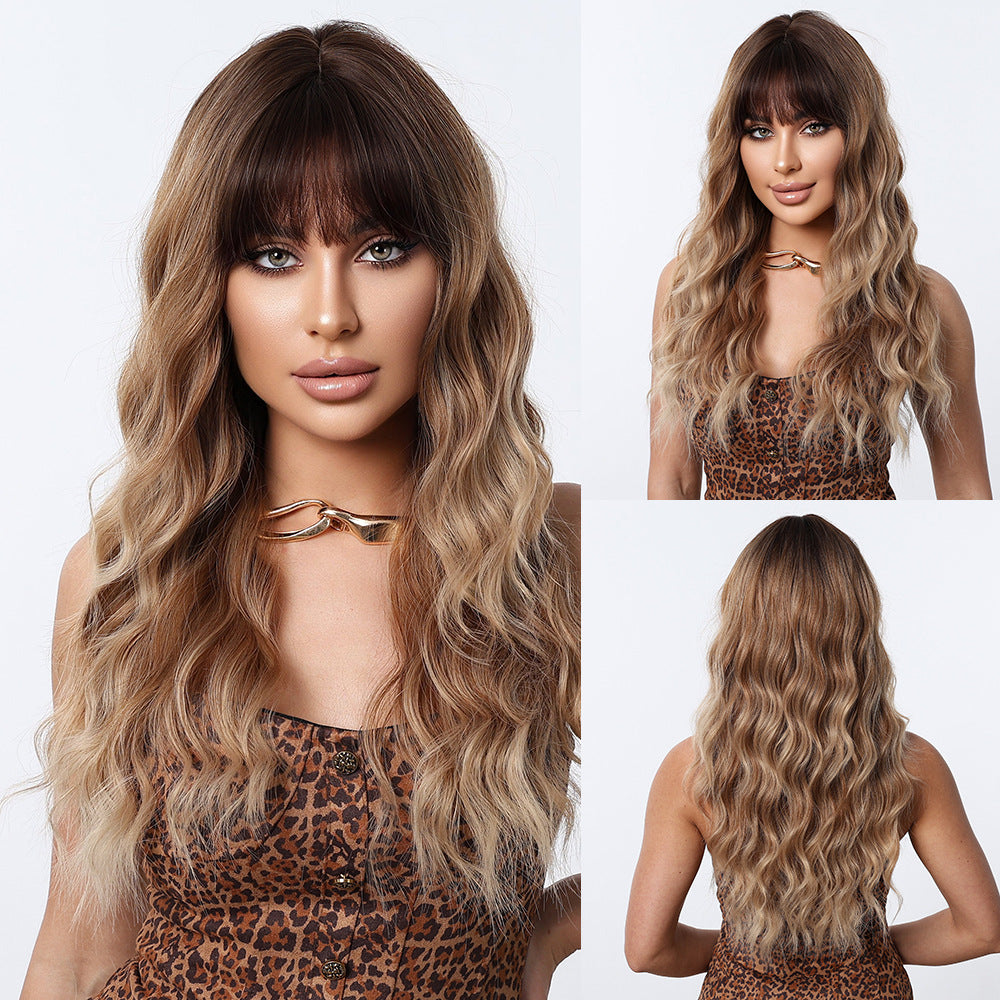 Golden Brown Curly Fluffy Small Fiber Wig Long Curls
