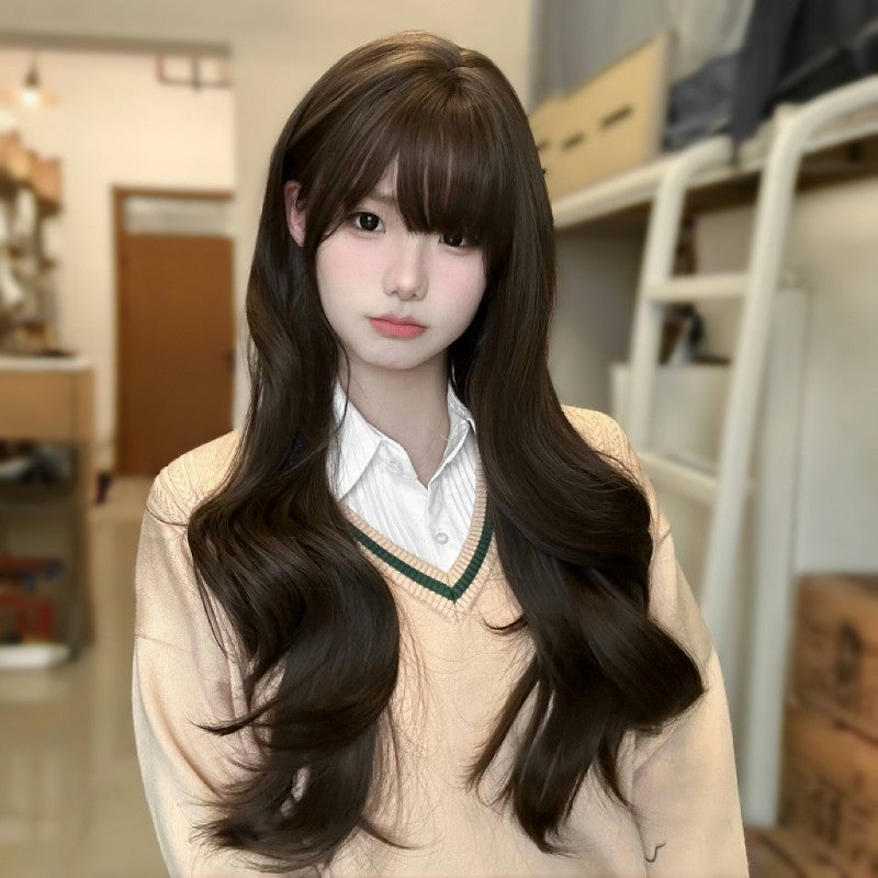 Pair Of Ponytail Star Female Cold Brown Big Wave Curly Wig Long Curls